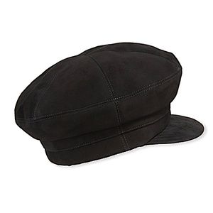 Marzi Firenze Women's black Leather Suede Newsboy Cap Hat One Size